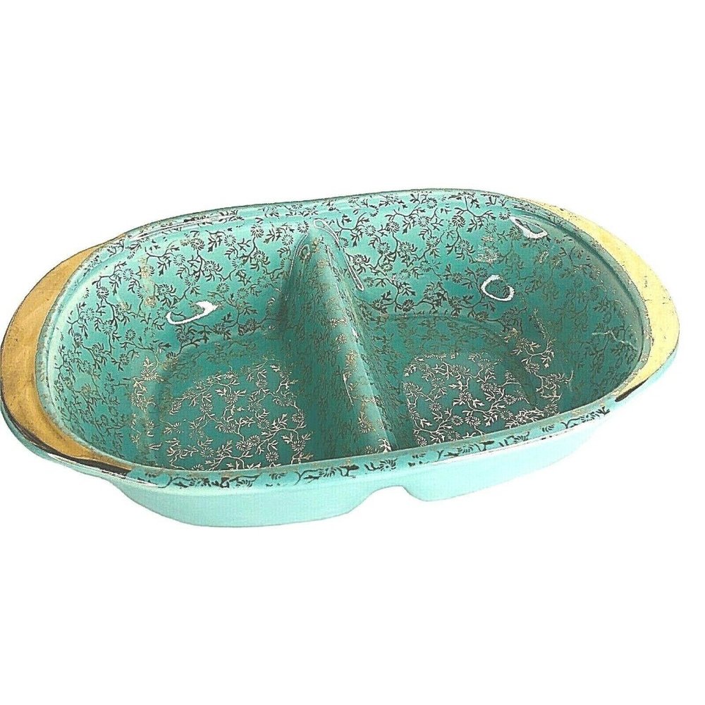 Pearl China CO Robin‎ BLue Egg Divided Dish Gold